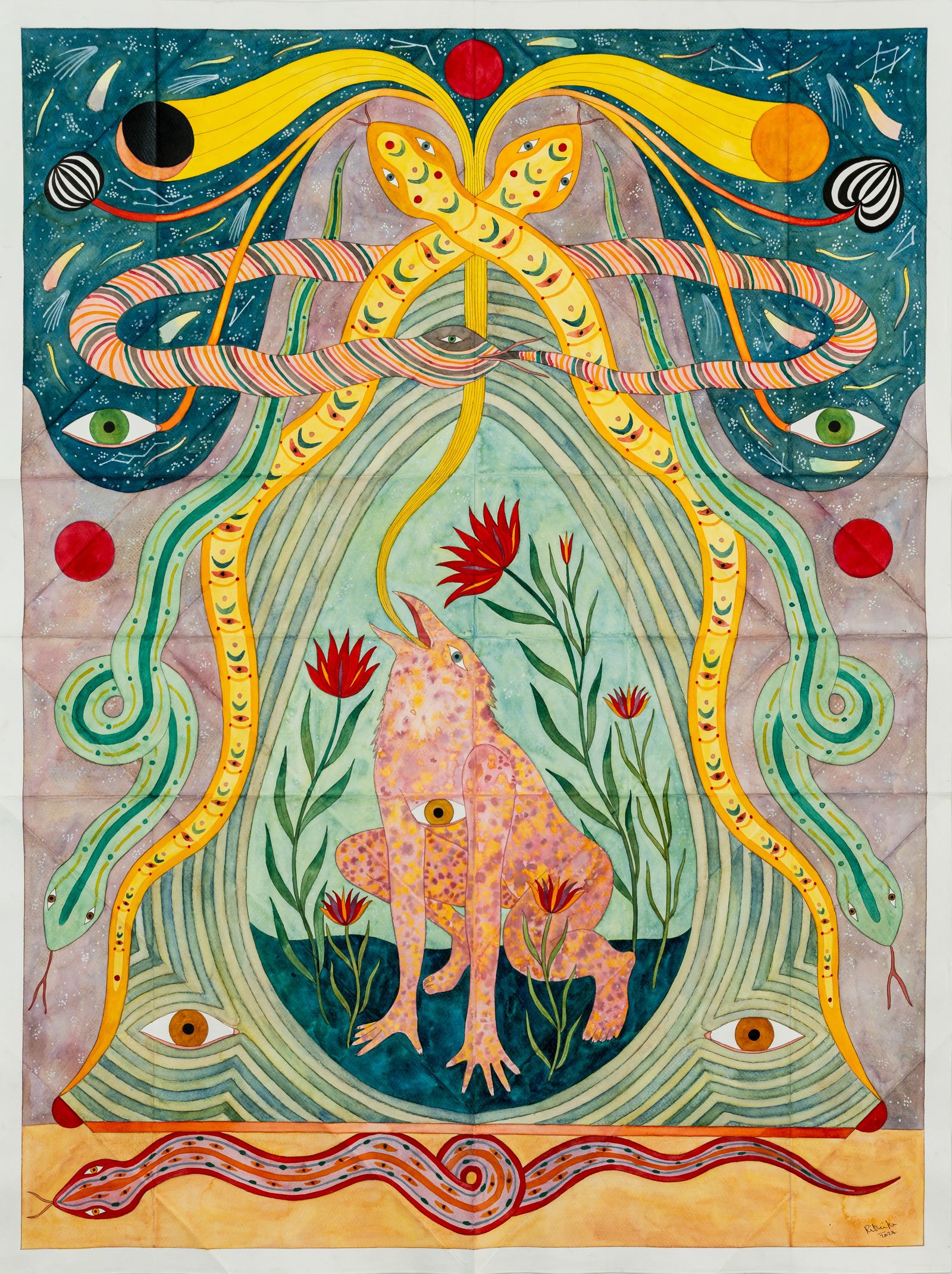 Image may contain Accessories Art Ornament Tapestry Applique Pattern Quilt Painting Animal and Bird